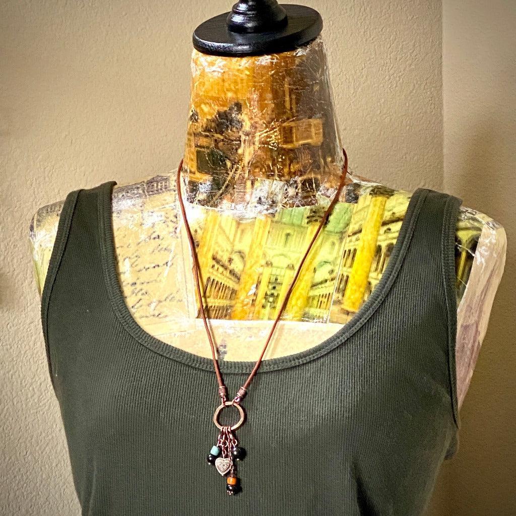 Copper Hoop Necklace with Shungite, Recycled Glass & Ceramic Beads