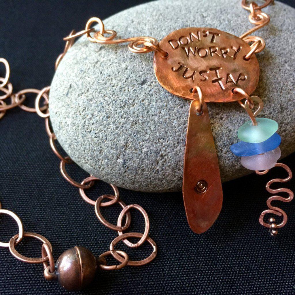 Copper & Sea Glass Tapping Necklace, EFT, Emotional Freedom Techniques - Shungite Queen