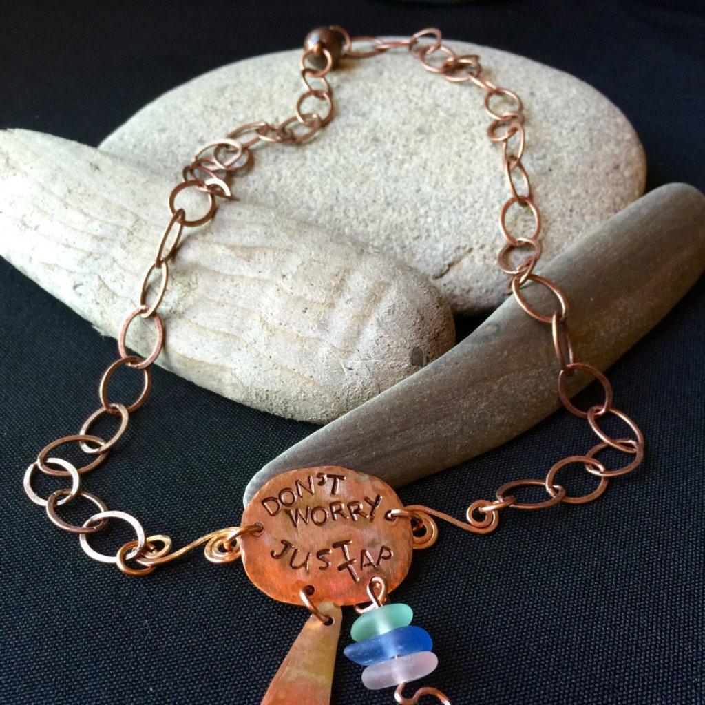 Copper & Sea Glass Tapping Necklace, EFT, Emotional Freedom Techniques - Shungite Queen