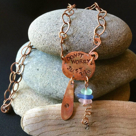 Copper & Sea Glass Tapping Necklace, EFT, Emotional Freedom Techniques - Shungite Queen
