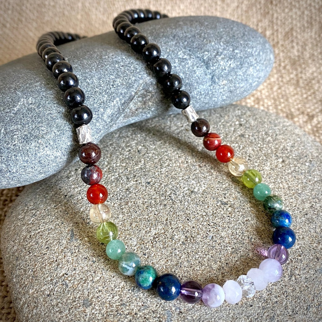 Thai Gemstone and Sterling Silver 7 Chakra Necklace - Seven Chakra