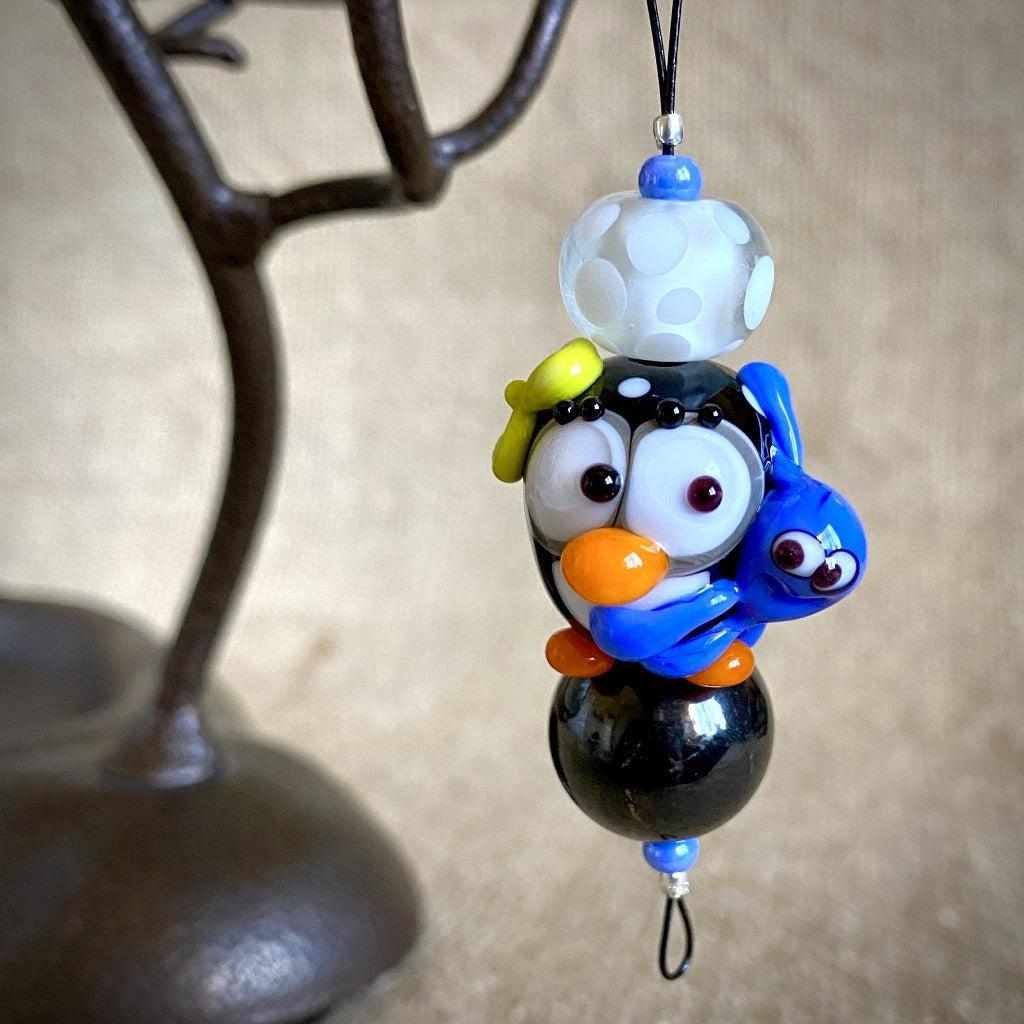 Hangable EMF Accessory w/Shungite, Black "Squeedle" & Blue Octopus