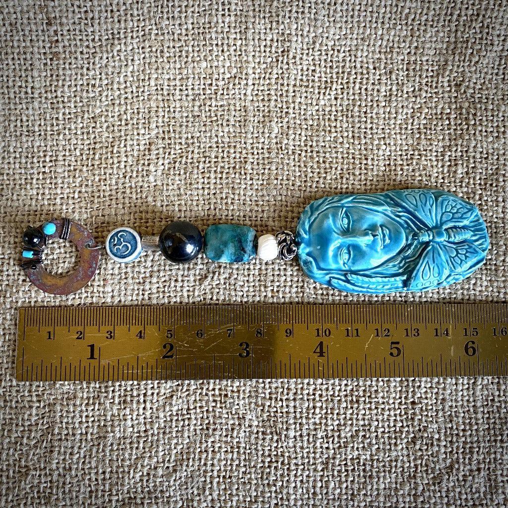 Hangable Shungite Accessory w/Blue Ceramic Dragonfly Fantasy Pendant