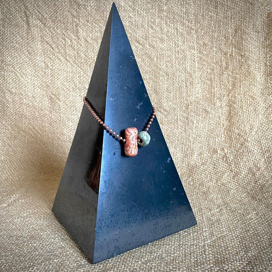 High Pyramid Copper Topper with Handmade Terra Cotta & Stoneware Beads