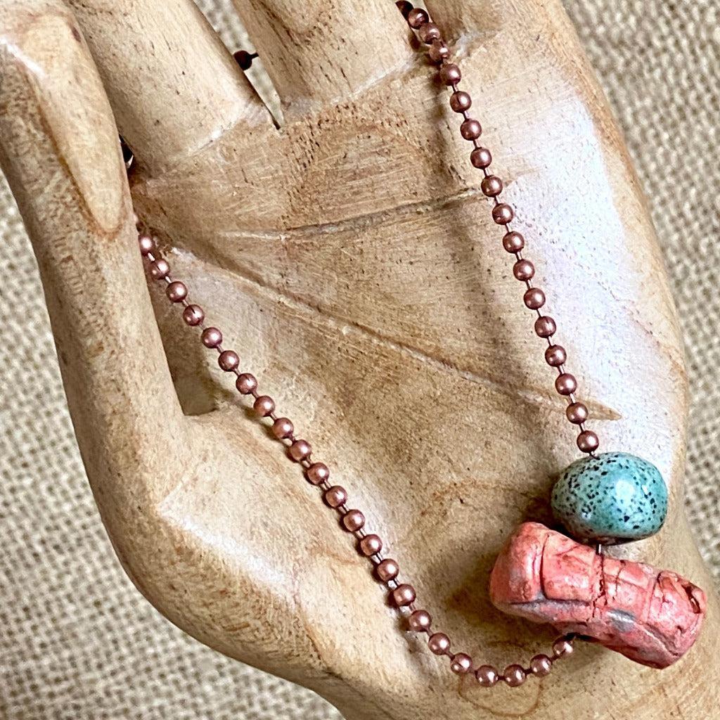 High Pyramid Copper Topper with Handmade Terra Cotta & Stoneware Beads