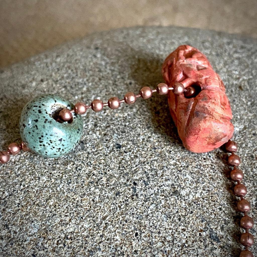 High Pyramid Copper Topper with Handmade Terra Cotta & Stoneware Beads
