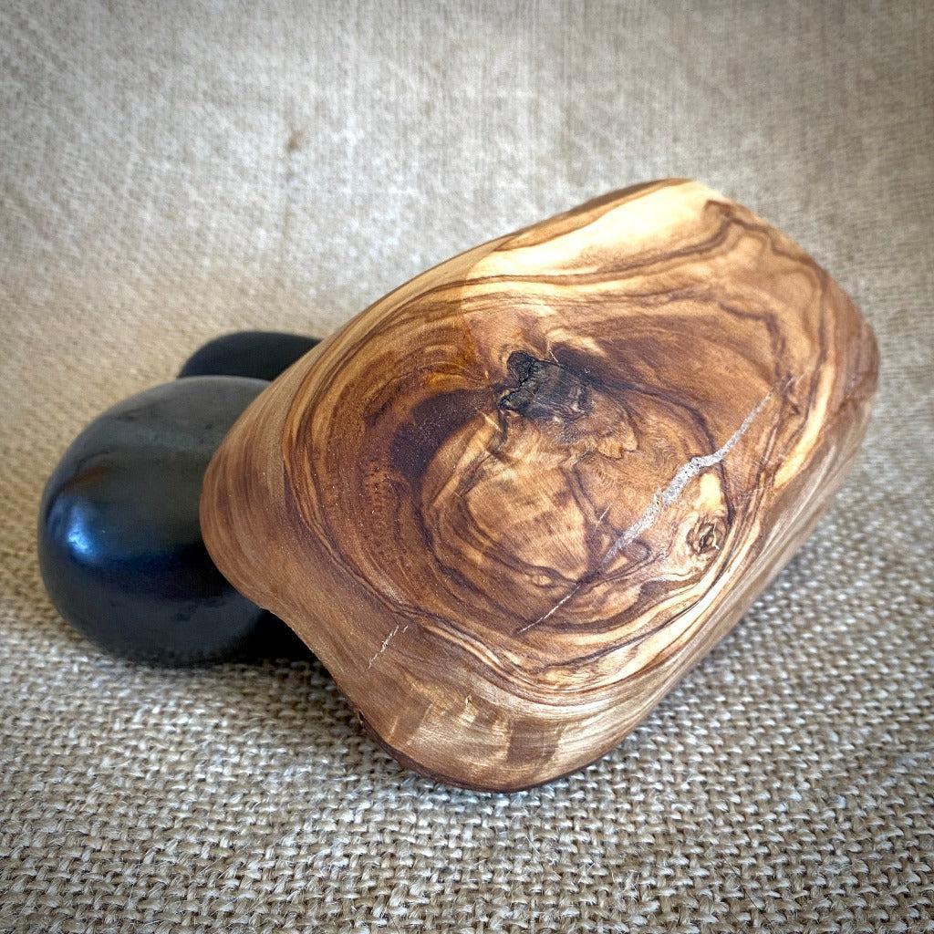 Tumbled Jumbo Shungite Stone Trio in Mediterranean Olive Wood Bowl