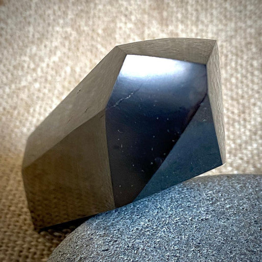 Large Polished Shungite Crystal Pencil Point, Energy Balancing