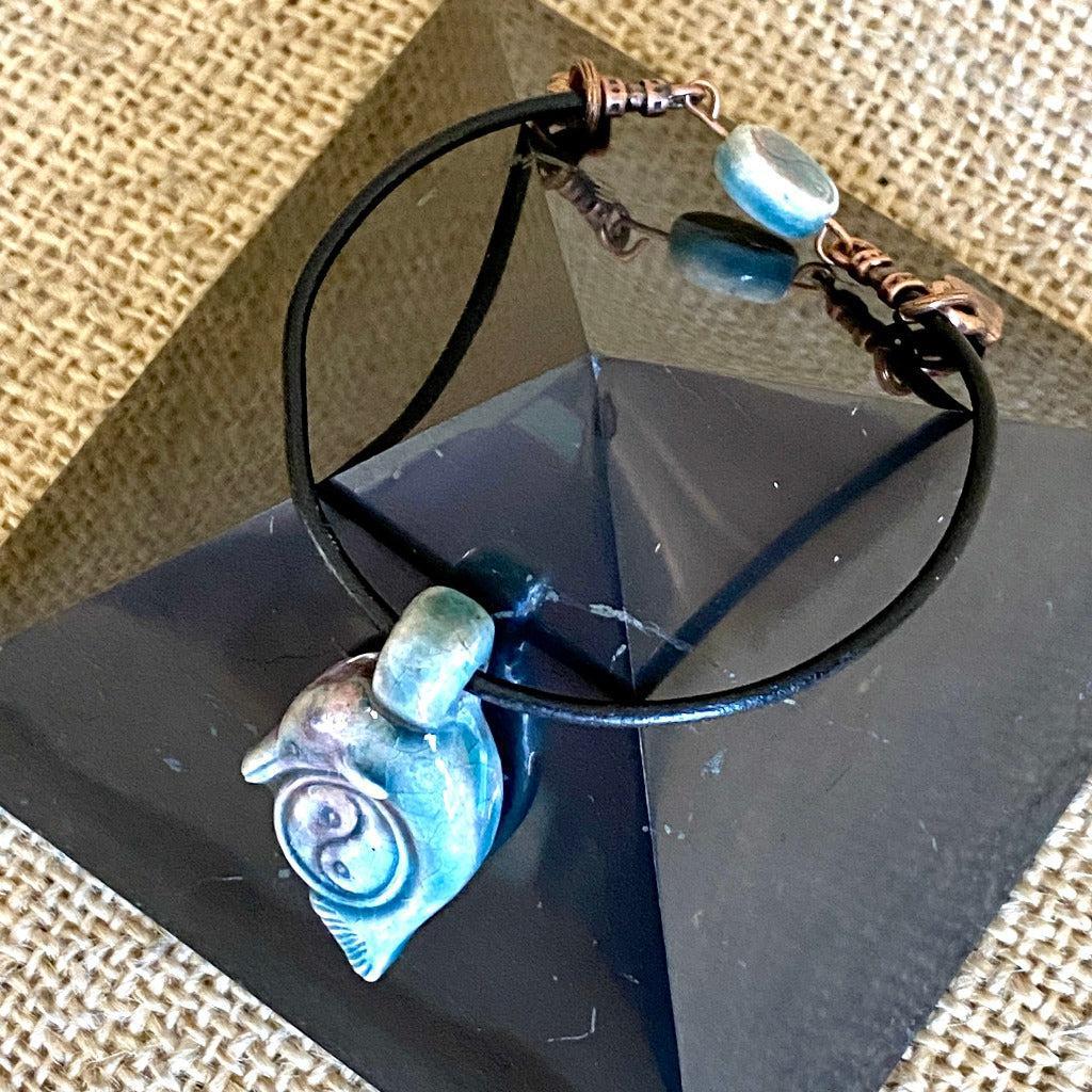 Medium Copper Topper with Blue Ceramic Yin Yang Dolphin