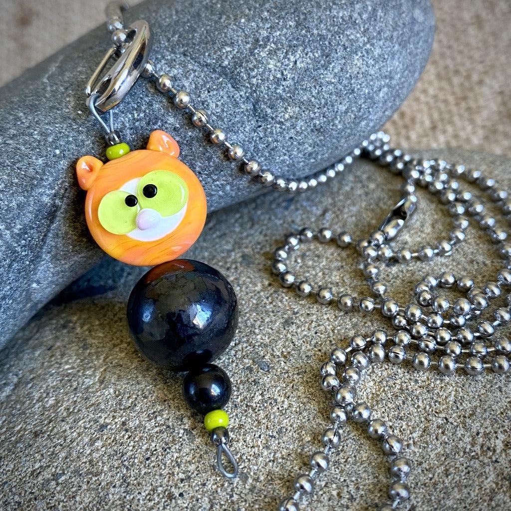 Orange Tabby Cat Shungite Necklace on Ball Chain, Accessory, Kids