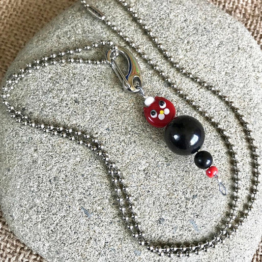 Red Cat Shungite Necklace on Silver Ball Chain, Clip-On Accessory, Kids - Shungite Queen