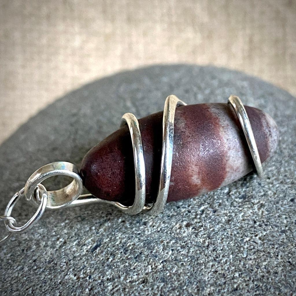 Shiva Lingham Pendulum, Sterling Silver, Shungite Kambaba Jasper Grip
