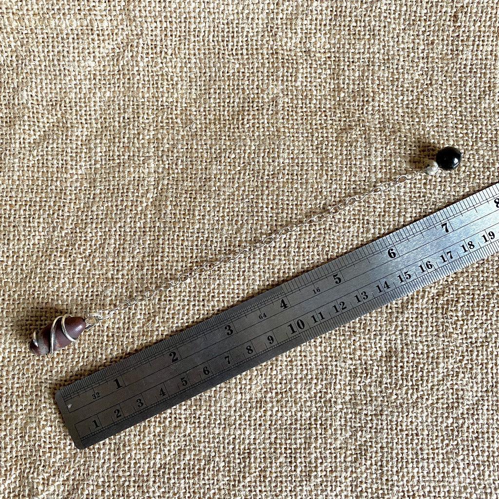 Shiva Lingham Pendulum, Sterling Silver, Shungite Kambaba Jasper Grip
