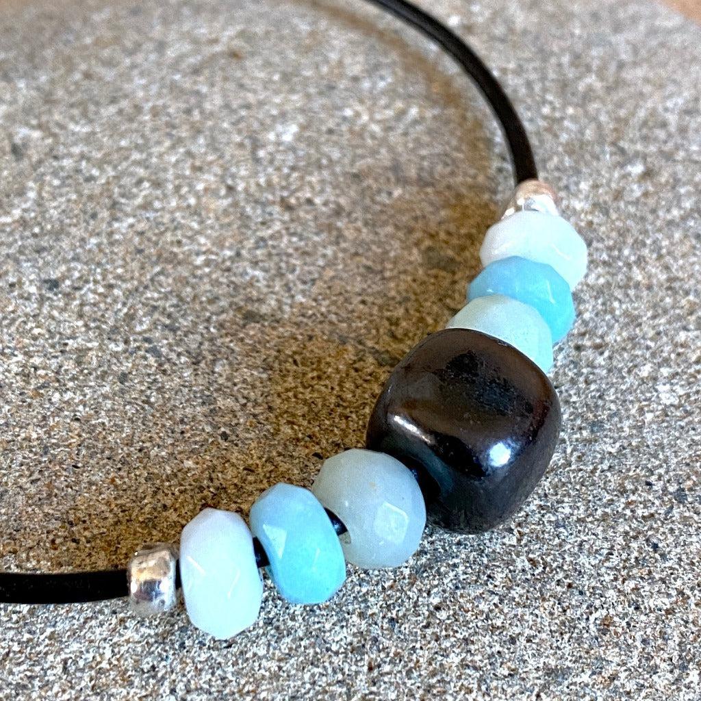 Shungite Bracelet with Amazonite, Inspiration, Soothes Trauma