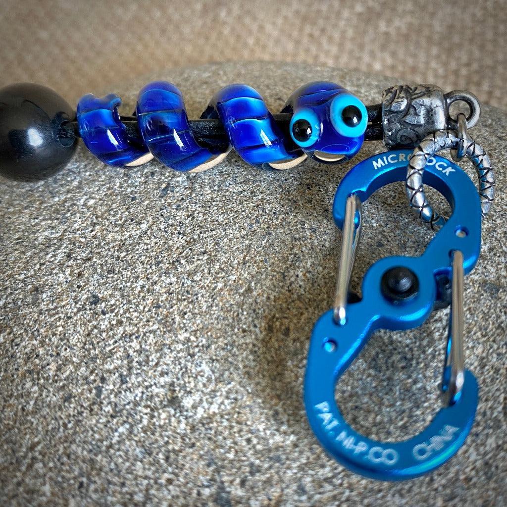 Shungite Clip-on With Friendly Blue Snake, Lampwork Glass Bead