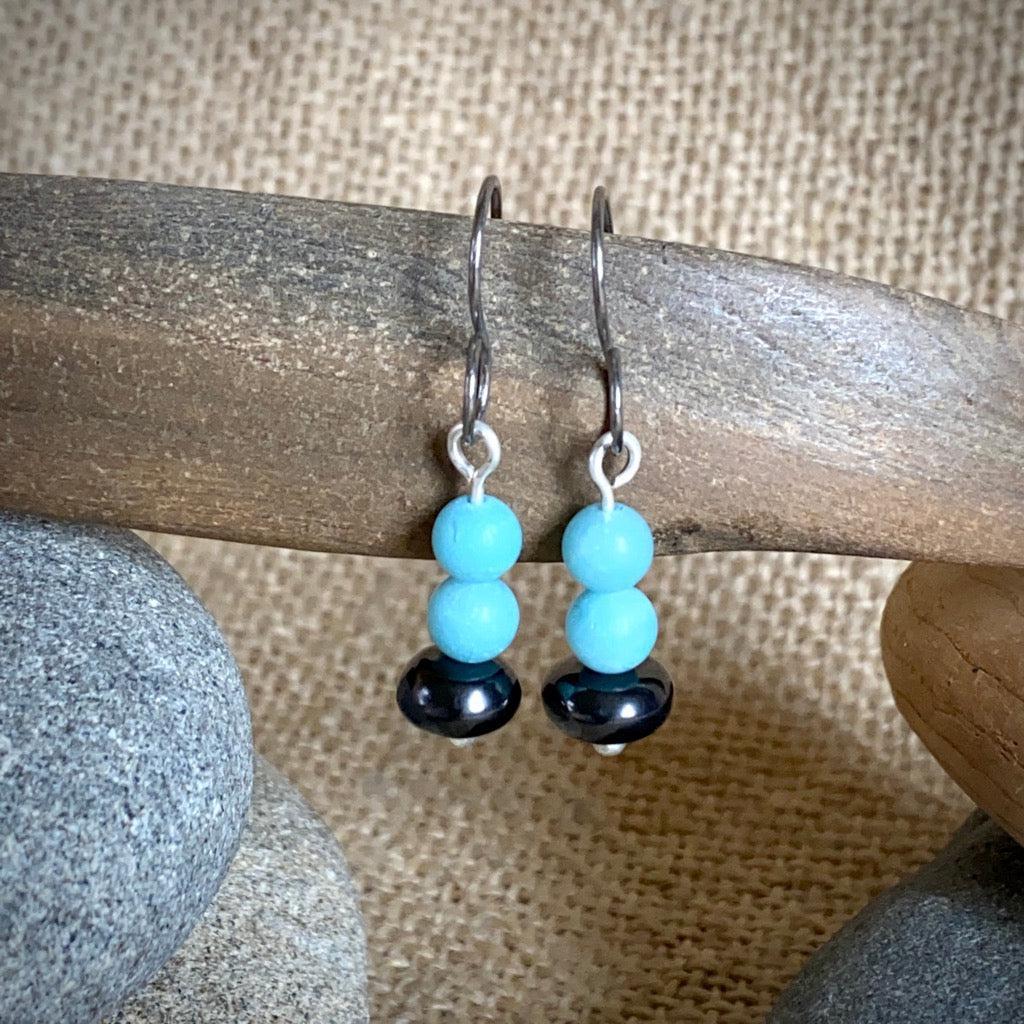 Shungite Earrings with Amazonite, Emotional Soothing, Balancing