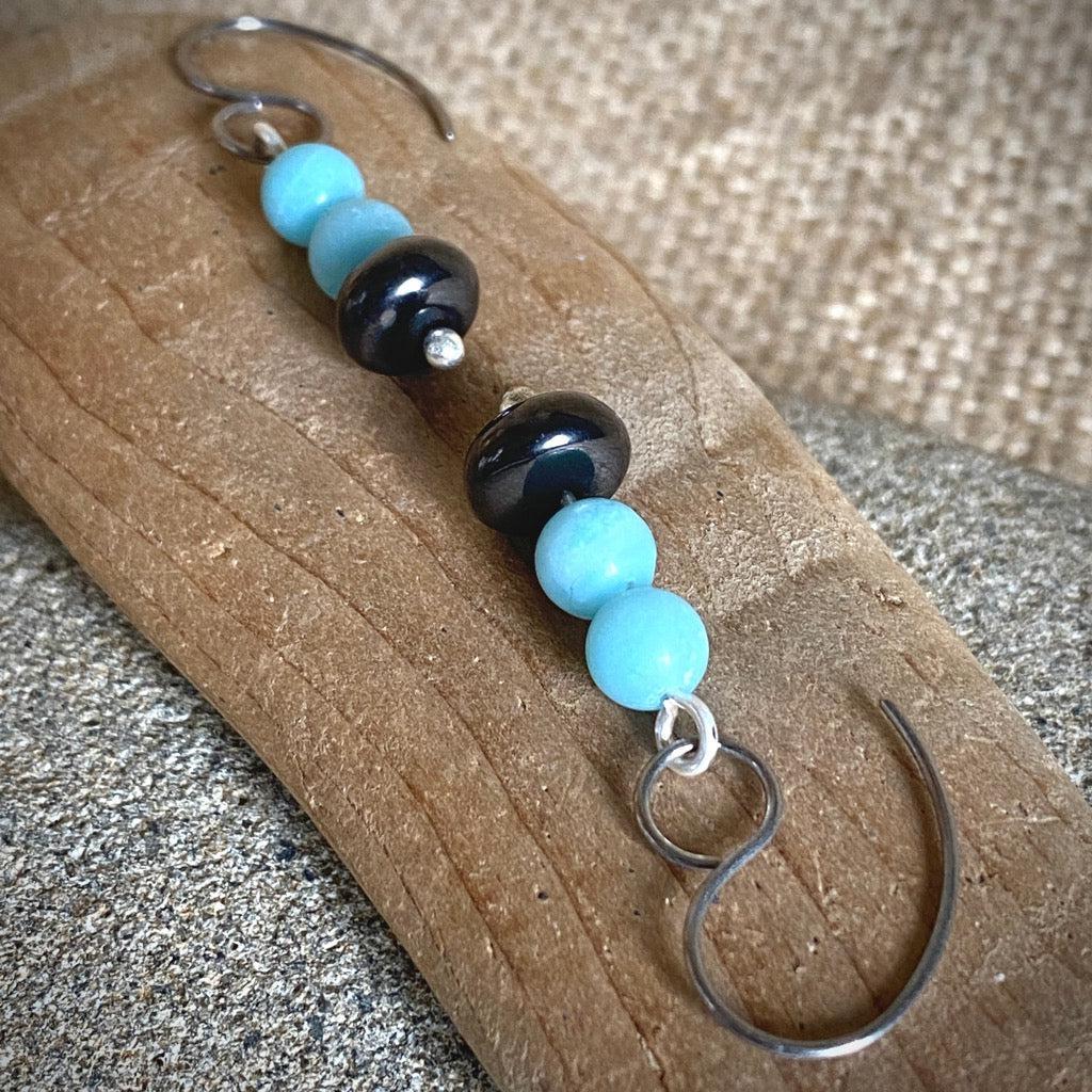 Shungite Earrings with Amazonite, Emotional Soothing, Balancing