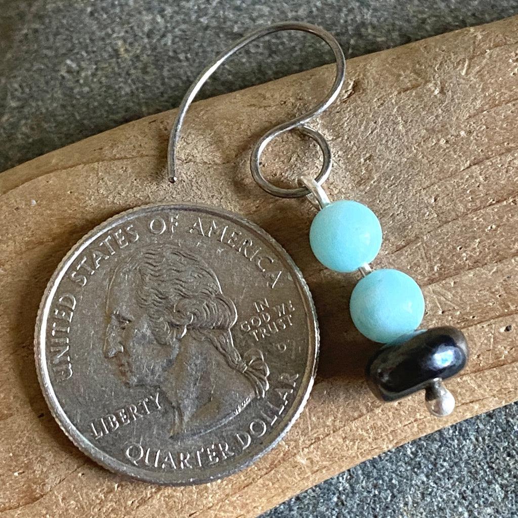 Shungite Earrings with Amazonite, Emotional Soothing, Balancing