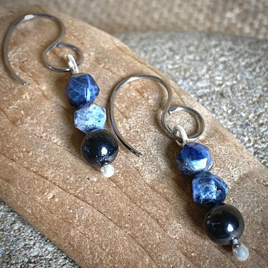 Shungite Earrings with Sodalite, Communication, Focus, Emotional Balance