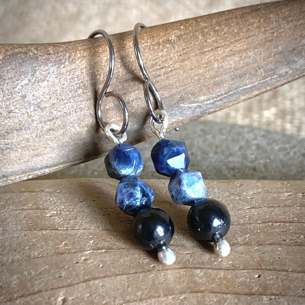Shungite Earrings with Sodalite, Communication, Focus, Emotional Balance