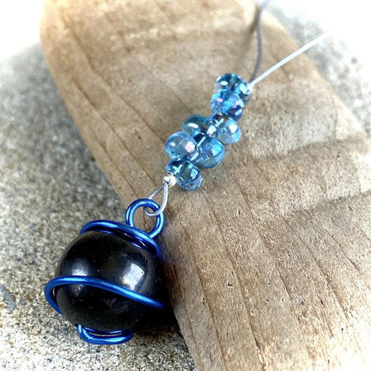 Shungite Jingle Ball Ornament, Unique Holiday Decor, Blue - Shungite Queen