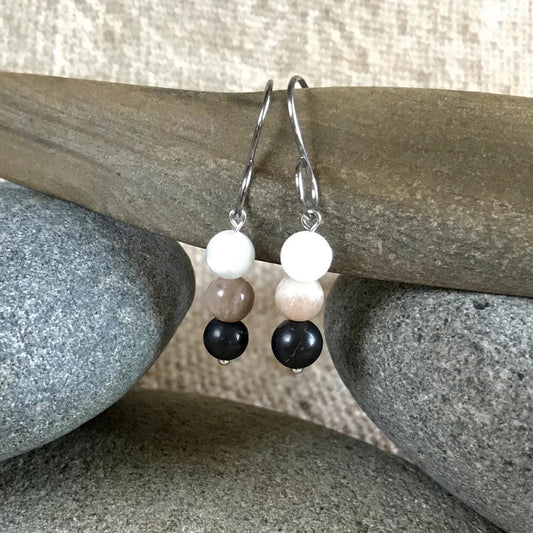 Shungite & Moonstone Earrings, Divine Feminine, Inner Goddess - Shungite Queen
