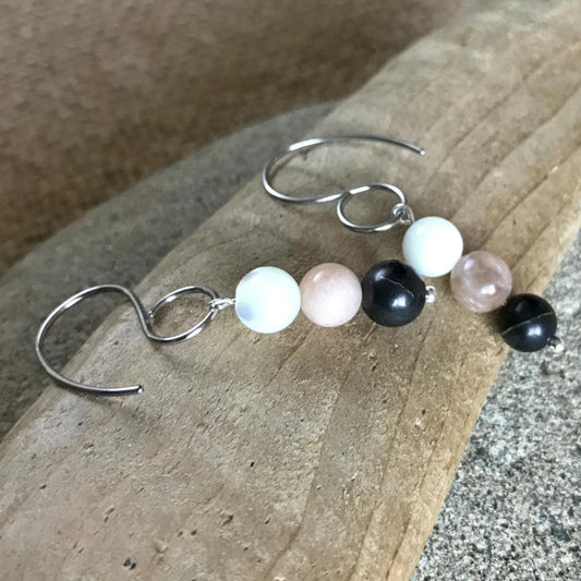 Shungite & Moonstone Earrings, Divine Feminine, Inner Goddess - Shungite Queen