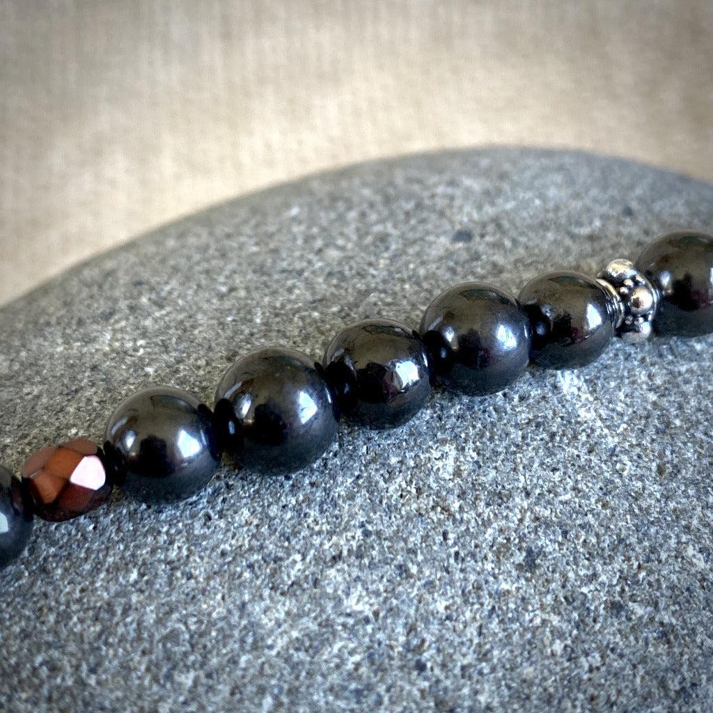 Shungite Necklace, Mixed Red Glass Beads, Shungite Holiday Bling