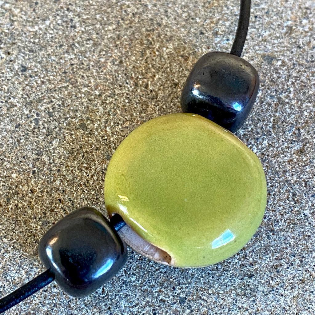 Shungite Necklace Colorful Hippie Peace Sign Stoneware Lentil Bead