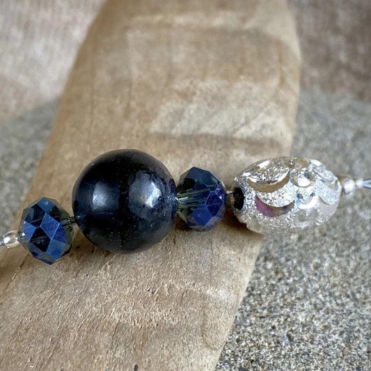 Shungite Ornament w/Balinese Sterling Silver Beads, Tiny Blue Crystals - Shungite Queen