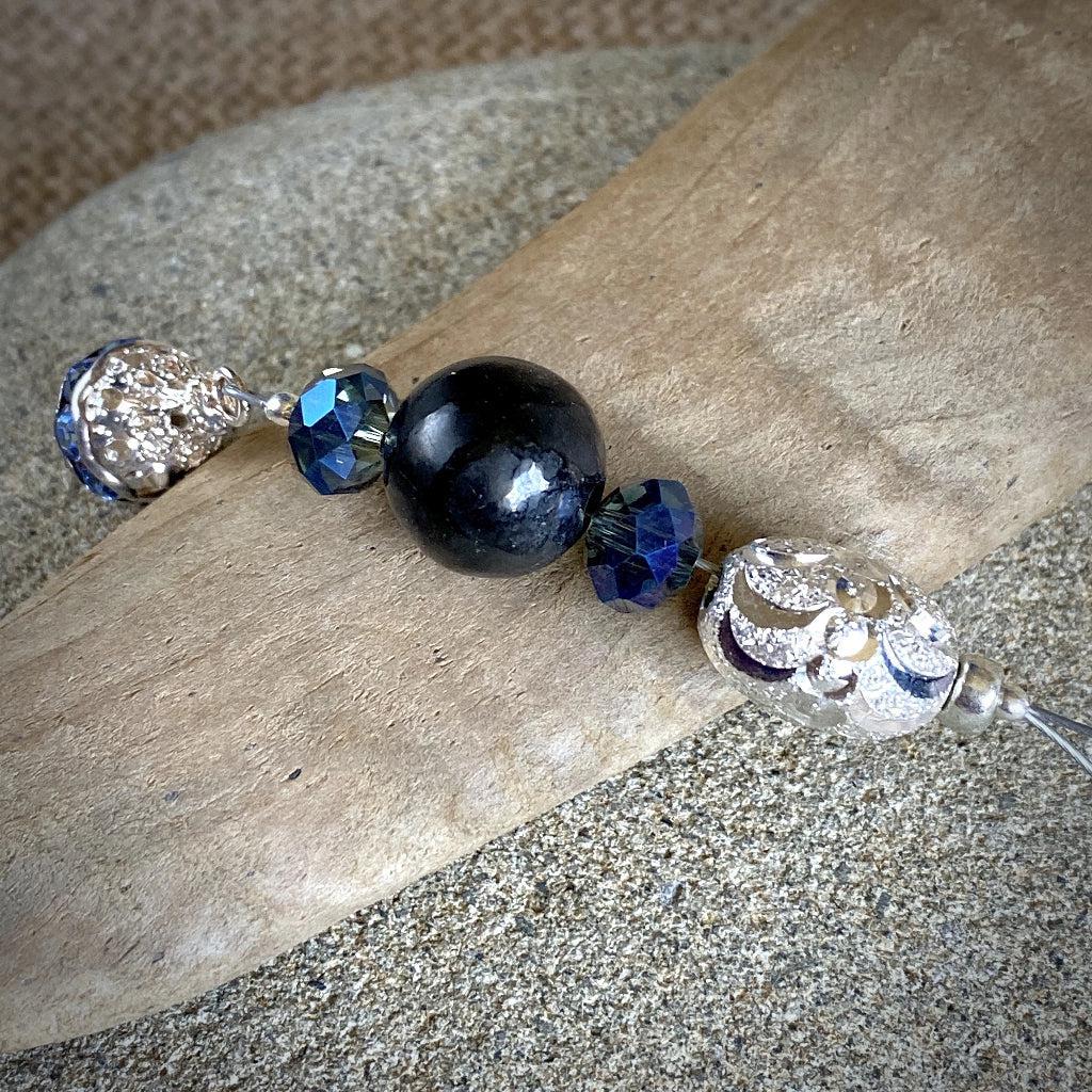 Shungite Ornament w/Balinese Sterling Silver Beads, Tiny Blue Crystals - Shungite Queen
