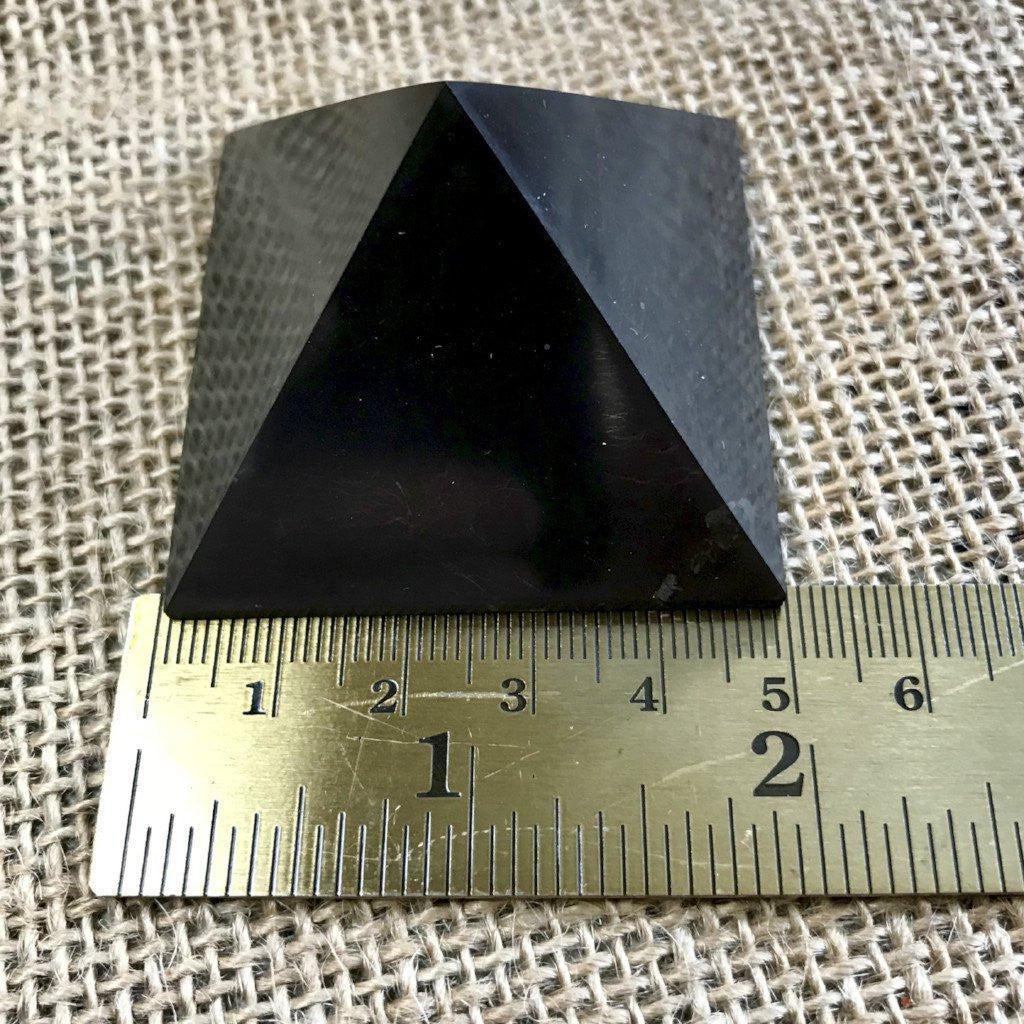 Shungite Pyramid, 2 Inch Base, Custom Wood Stand - Shungite Queen