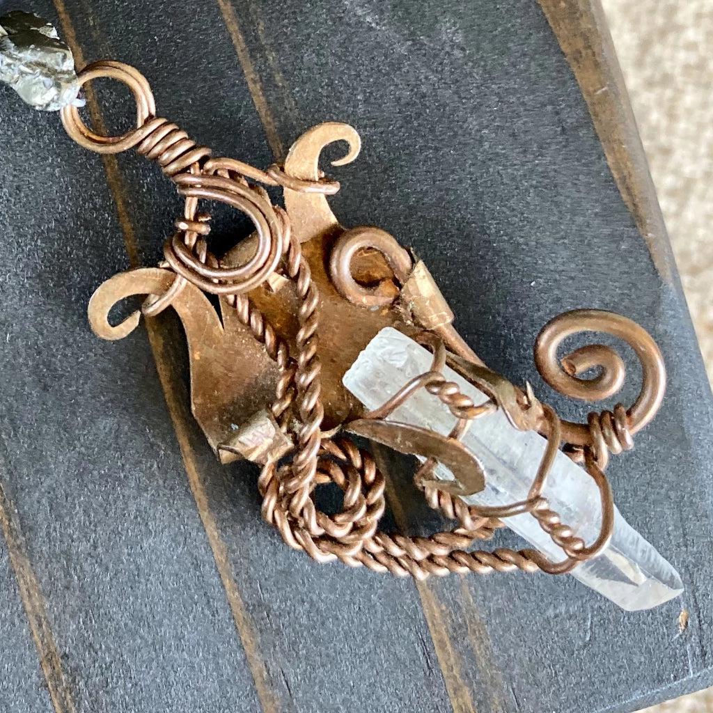 Shungite, Pyrite, Fluorite, Ornament w/Quartz Crystal in Copper Setting - Shungite Queen