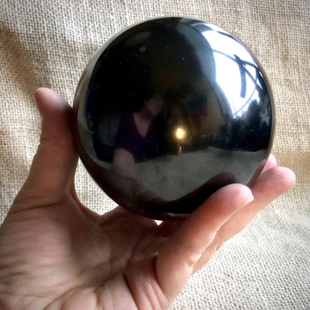 Shungite Sphere, 100mm, 4 IncCustom Wood Stand - Shungite Queen