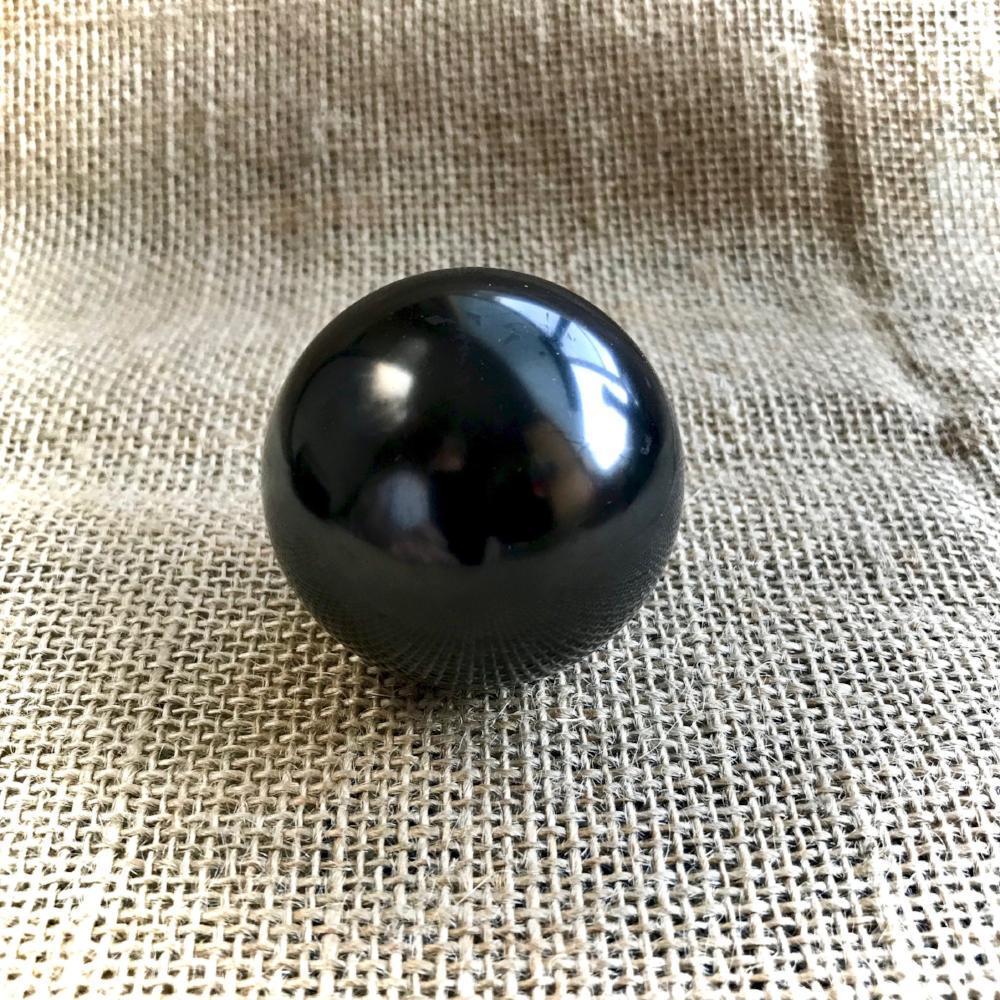Shungite Sphere, 2 Inches, on Custom Mahogany Wood Stand - Shungite Queen