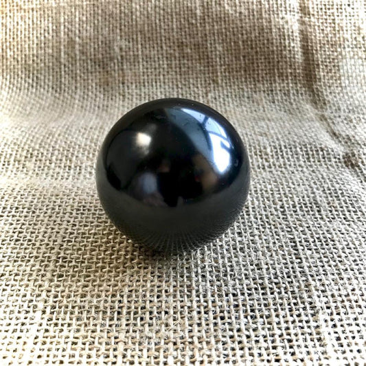 Shungite Sphere, 2 Inches, on Custom Mahogany Wood Stand - Shungite Queen