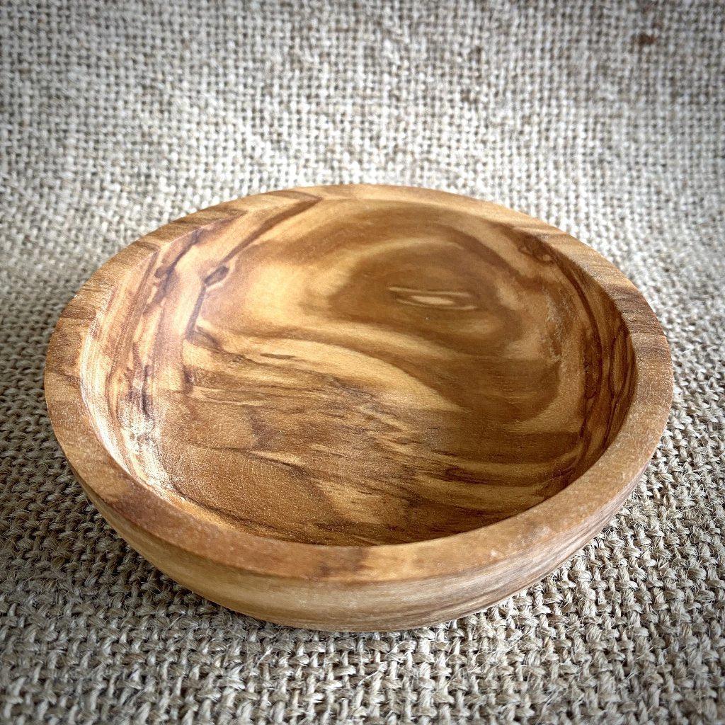 Shungite Sphere on Bed of Microtumbled Crystal in Olive Wood Bowl, - Shungite Queen