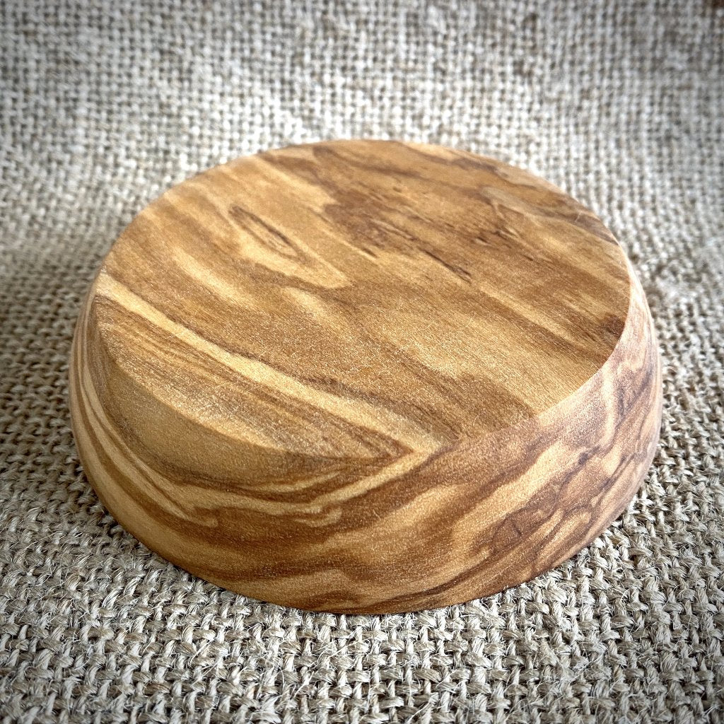 Shungite Sphere on Bed of Microtumbled Crystal in Olive Wood Bowl, - Shungite Queen
