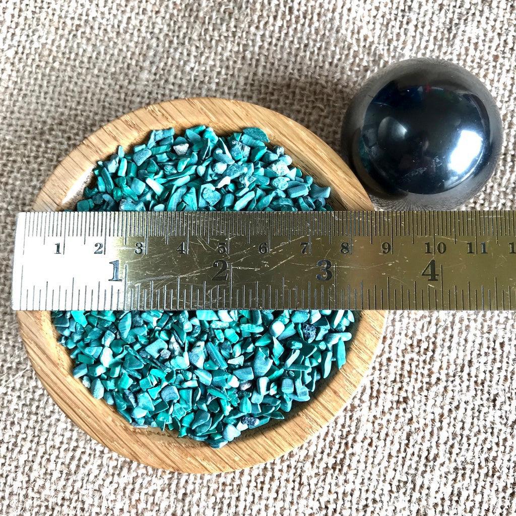 Shungite Sphere on Bed of Tumbled Malachite in Custom Wood Bowl - Shungite Queen