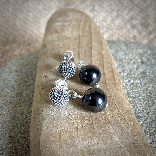 Shungite & Sterling Silver Post Earrings, Bumpy Domes - Shungite Queen