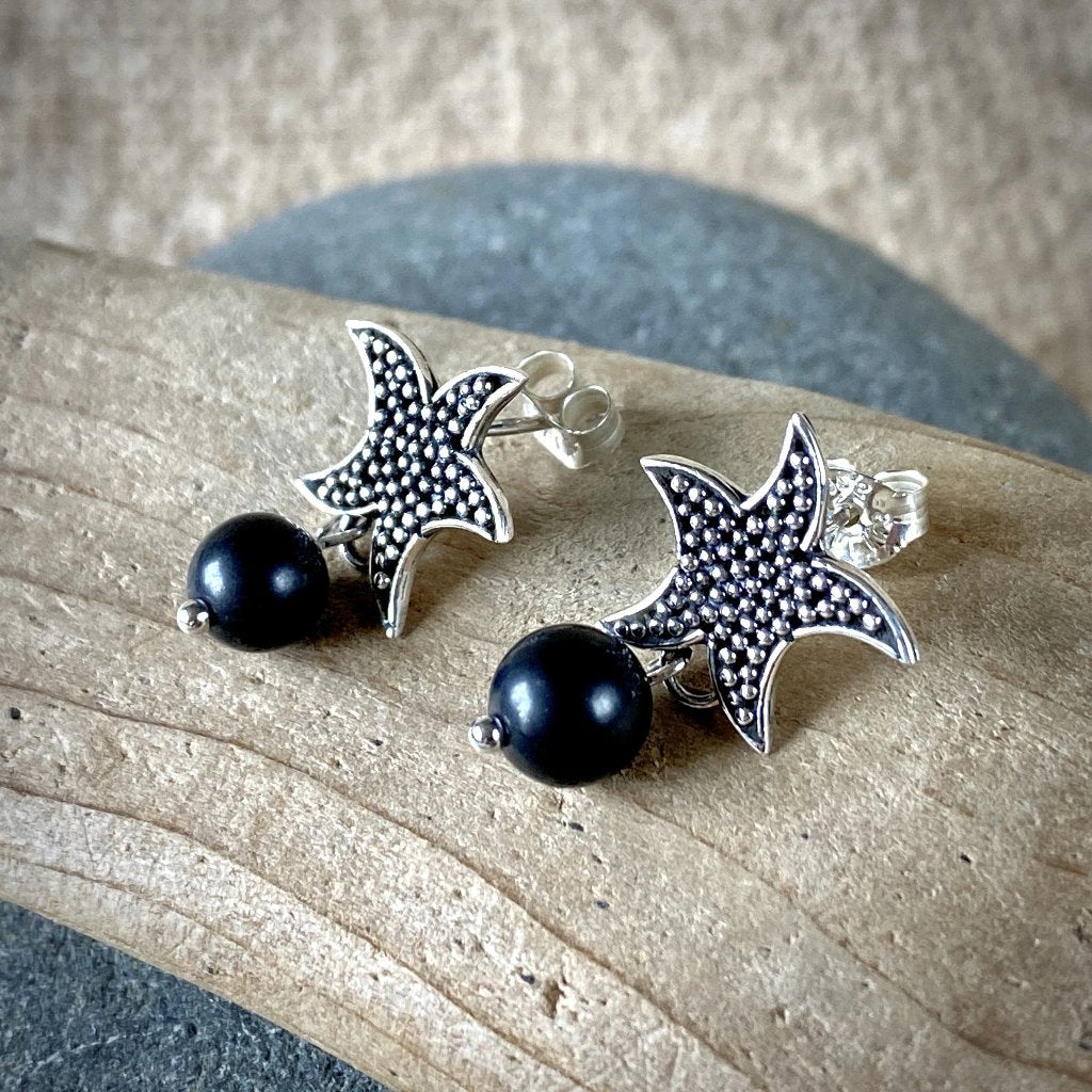 Shungite & Sterling Silver Starfish Post Earrings - Shungite Queen