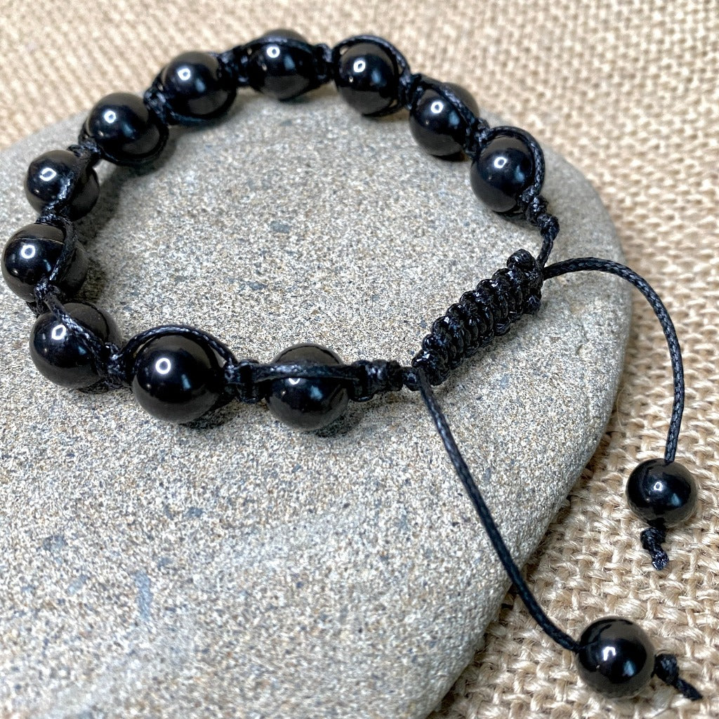 Shungite Shambhala Bracelet | Adjustable Black Nylon Macrame
