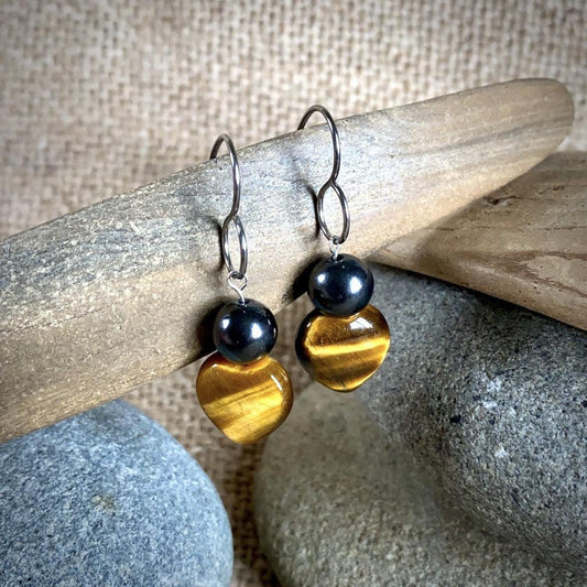 Tiger's Eye & Shungite Earrings, EMF Protection & Balance - Shungite Queen