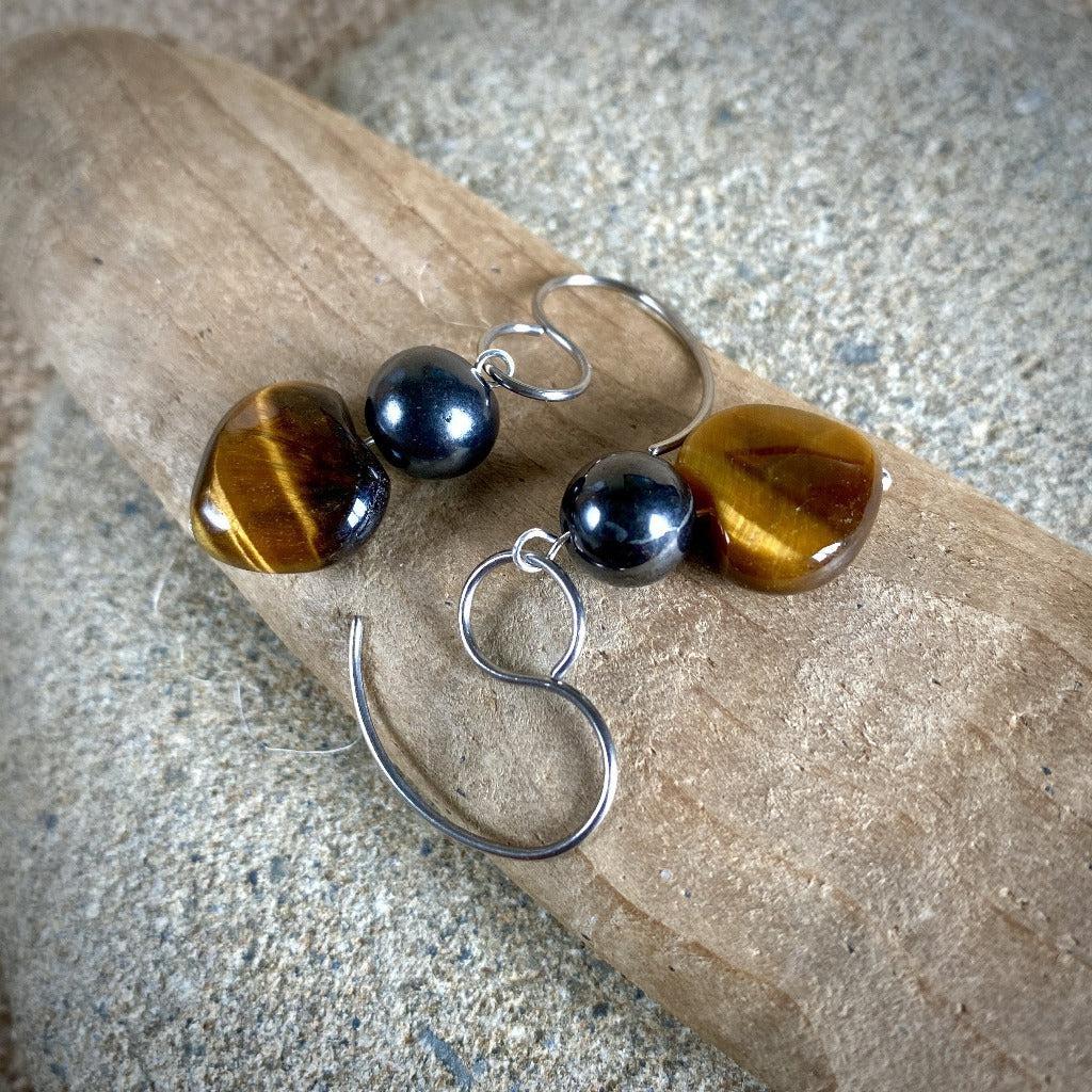 Tiger's Eye & Shungite Earrings, EMF Protection & Balance - Shungite Queen