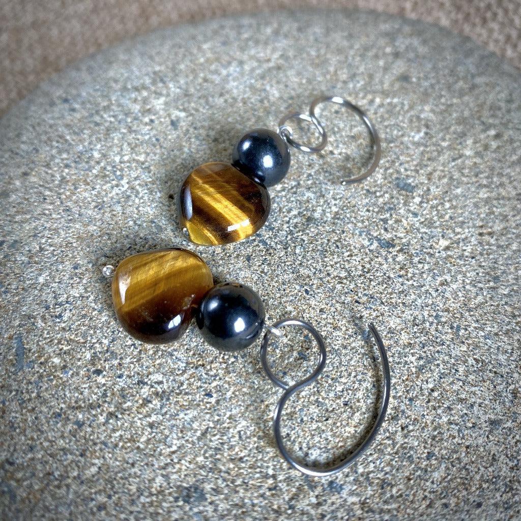 Tiger's Eye & Shungite Earrings, EMF Protection & Balance - Shungite Queen