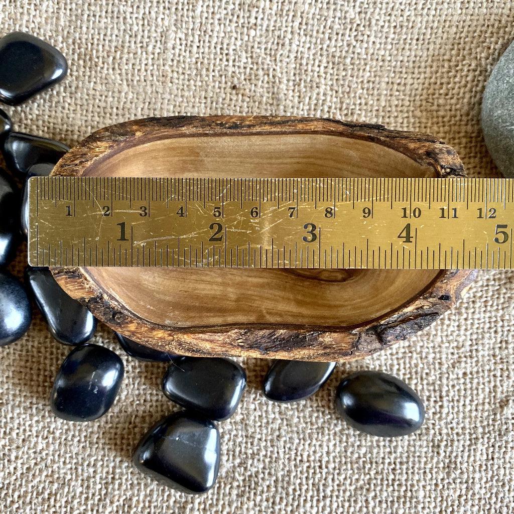 Tumbled Shungite Stones w/Tiger's Eye Heart in Olive Wood Bowl - Shungite Queen