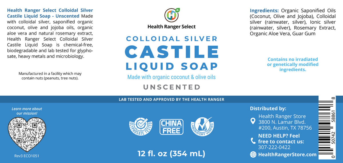 Colloidal Silver Castile Liquid Soap - Unscented 12 oz (354 ml)