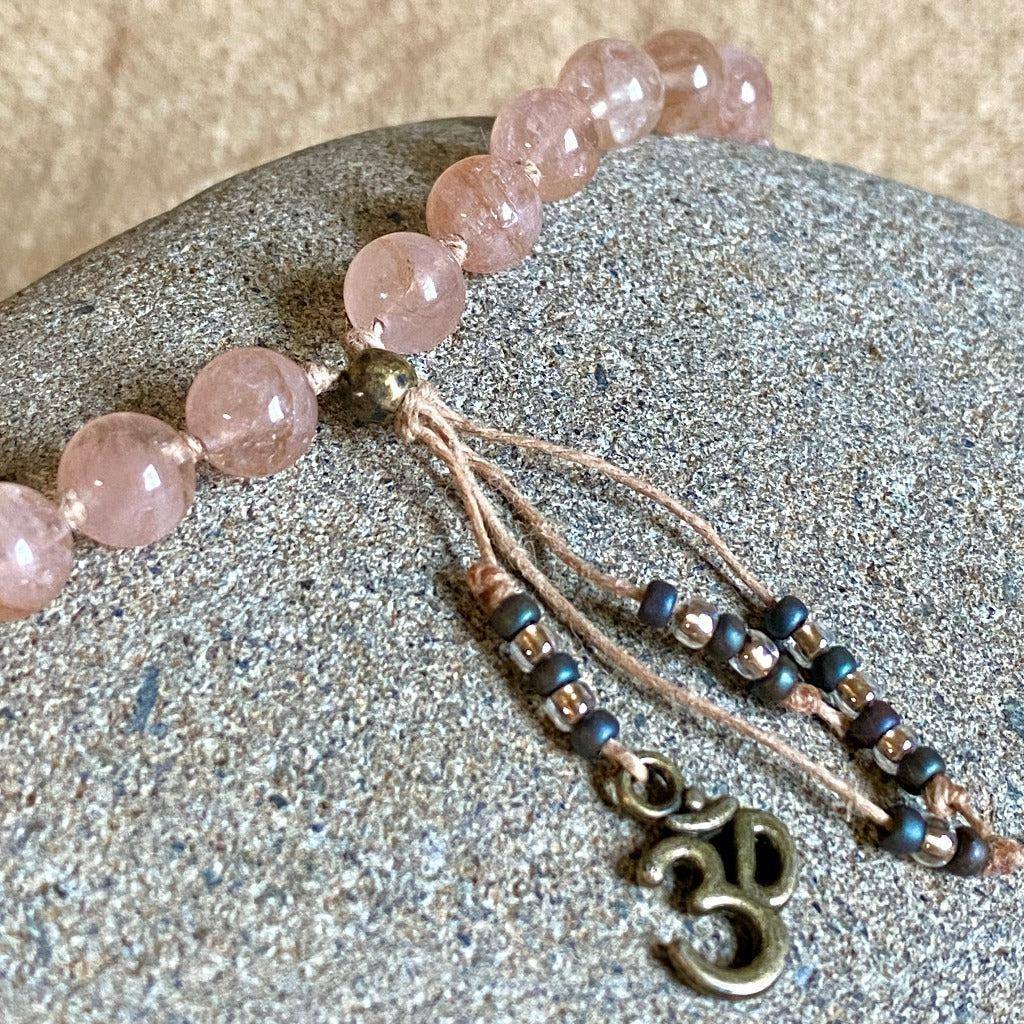 3-Onlies Mala Necklace | Morganite, Cacoxenite, Sandalwood