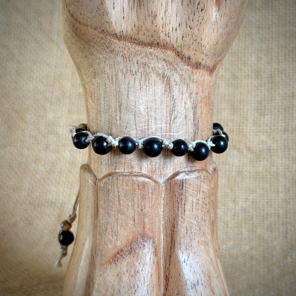 Adjustable Shungite Beaded Bracelet on Linen