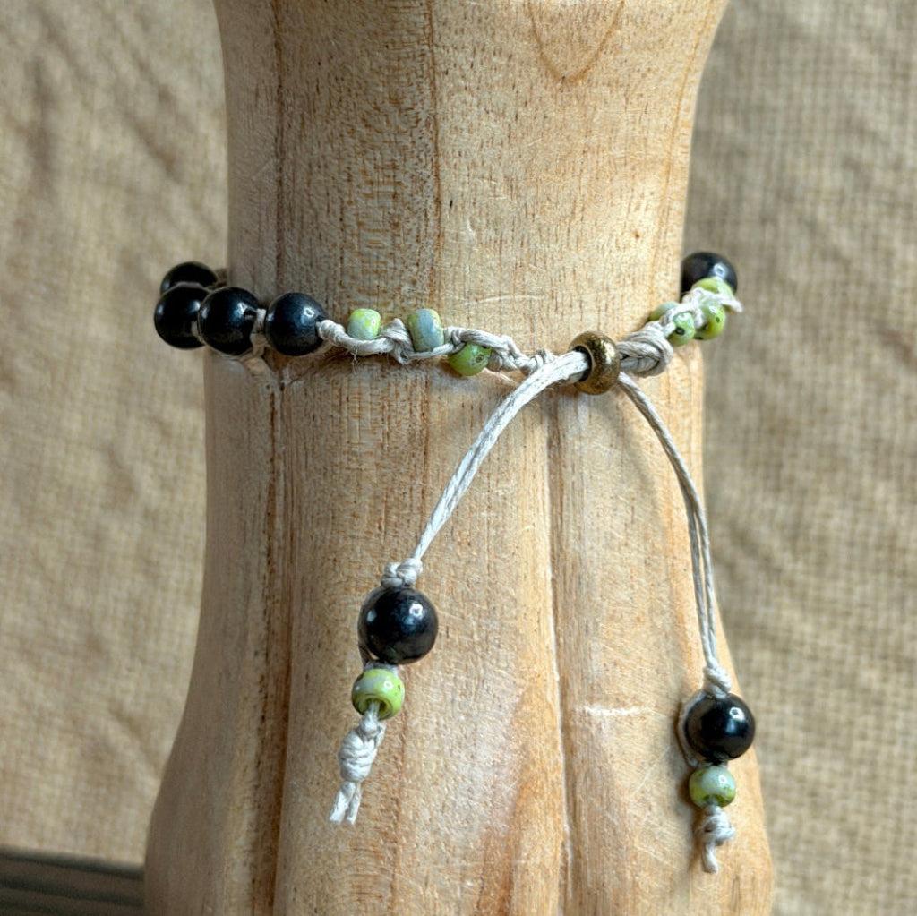 Adjustable Shungite Beaded Bracelet on Linen